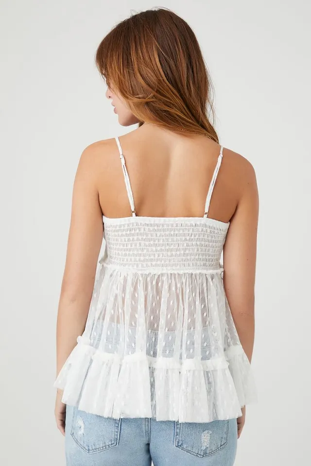 Forever 21 Women's Sheer Mesh Ruffle Cami in White Medium