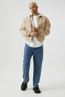 Men Faux Shearling-Trim Trucker Jacket in Taupe Medium