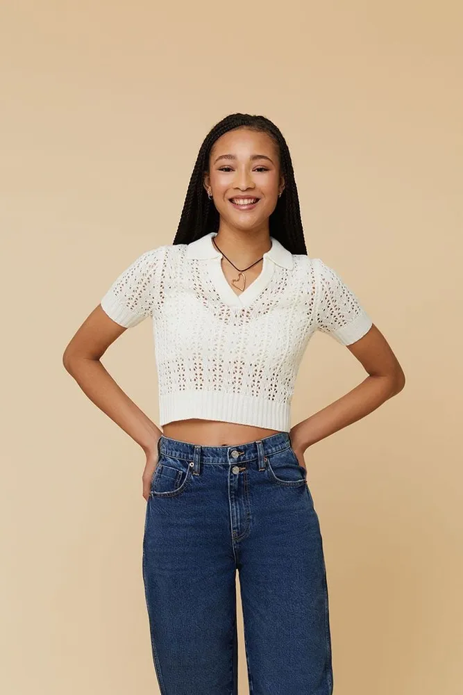 Women's Crochet Sweater-Knit Top & Cami Set in White Medium