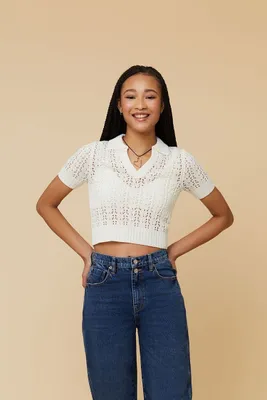 Women's Crochet Sweater-Knit Top & Cami Set in White Medium