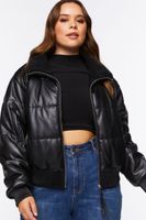 Women's Faux Leather Bomber Jacket in Black, 0X