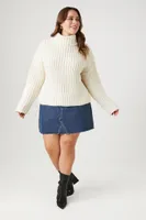 Women's Purl Knit Turtleneck Sweater in Cream, 2X