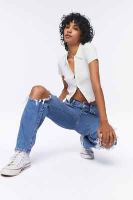Women's Recycled Cotton Distressed Mom Jeans