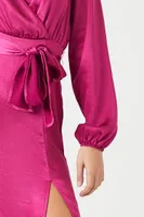 Women's Satin Maxi Wrap Dress in Berry Medium