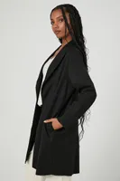 Women's Faux Suede Open-Front Trench Coat in Black Medium