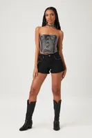 Women's Lace-Up Denim Tube Top in Washed Black Small