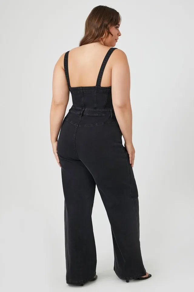 Easel Plus Size Washed cotton jumpsuit/ Overalls in faded BLACK – Esme and  Elodie