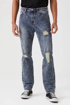Men Distressed Slim-Leg Jeans in Medium Denim, 32