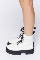 Women's Faux Leather Combat Boots in White/Black, 8