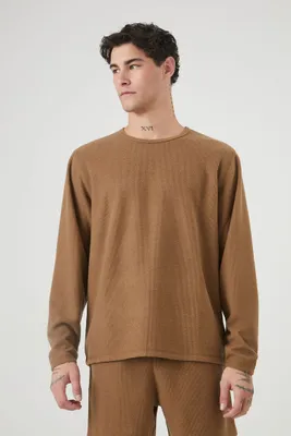 Men Ribbed Knit Crew Neck Top in Deep Taupe Large