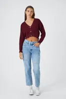 Women's Distressed Cardigan Sweater in Maroon Medium