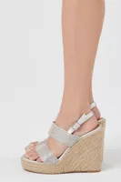 Women's Rhinestone Espadrille Wedges in Silver, 10