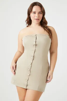 Women's Button-Front Tube Mini Dress Maple,