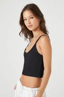 Women's Ribbed Knit Cropped Cami in Black, XL