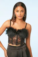 Women's Lace Feather-Trim Bustier Top in Black Small