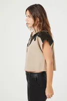 Women's Colorblock Cropped Shirt in Brown Small