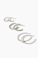 Women's Etched Hoop Earring Set in Silver