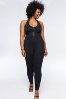 Women's Lace-Up Jumpsuit in Black, 3X