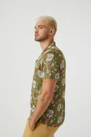 Men Ornate Floral Print Shirt in Olive Large