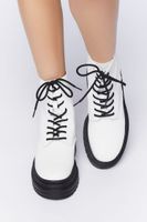 Women's Faux Leather Combat Boots in White/Black, 7.5