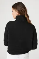 Women's Cable Knit Turtleneck Sweater in Black Large