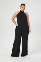 Women's Halter Wide-Leg Jumpsuit in Black, 1X