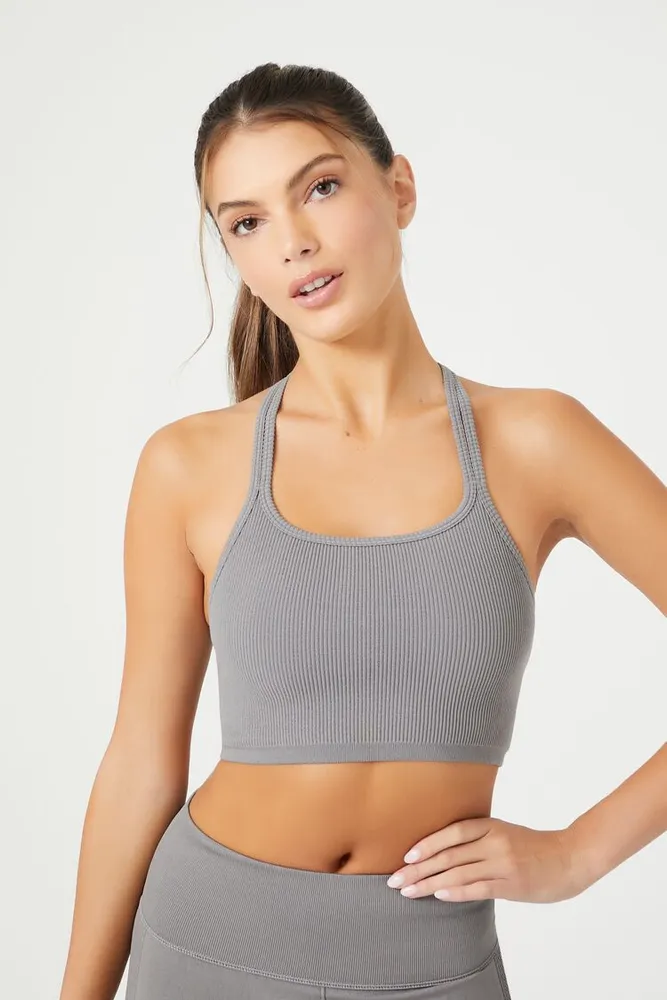 Forever 21 Women's Active Seamless Strappy Sports Bra in Dark Grey Small
