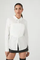 Women's Poplin Corset & Shirt Combo Top in White, XS