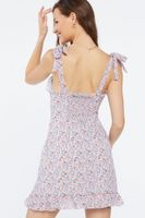 Women's Floral Print Tie-Strap Mini Dress in Light Blue Medium