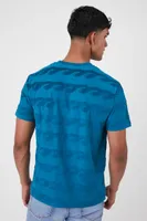 Men Flocked Geo Crew T-Shirt in Teal Blue Large