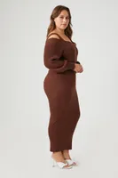 Women's Off-the-Shoulder Maxi Sweater Dress in Chocolate, 3X