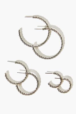 Women's Twisted Open-End Hoop Earring Set in Silver