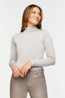 Women's Long-Sleeve Turtleneck Bodysuit in Light Grey Large