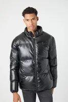 Men Zip-Up Puffer Jacket in Black Large