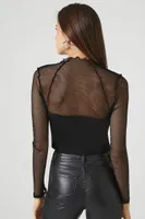 Women's Sheer Netted Crop Top in Black, XS