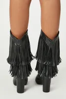 Women's Fringe Block Heel Boots in Black, 6