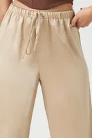 Women's Satin Drawstring Wide-Leg Pants Taupe