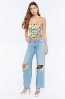 Women's Floral Print Cropped Tube Top Acid