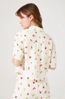 Women's Floral Print Linen-Blend Shirt in Vanilla, XS