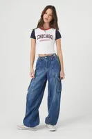 Women's Denim Wide-Leg Cargo Joggers in Medium Denim, 29