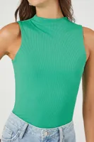 Women's Ribbed Knit Mock-Neck Bodysuit in Green Large