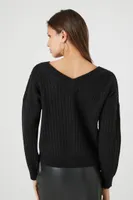 Women's Sequin V-Neck Sweater in Black/Silver Small