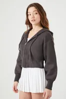 Women's Hooded Zip-Up Sweater in Charcoal Small