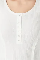 Women's Ribbed Half-Button Bodysuit in Cream Large