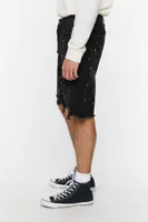 Men Paint Splatter Distressed Denim Shorts in Black, 31