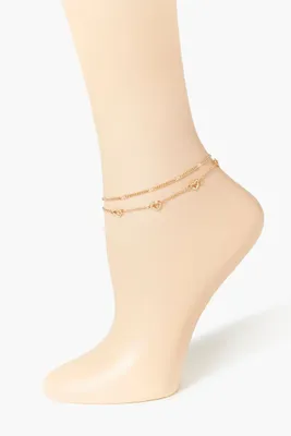 Women's Layered Heart Charm Anklet in Gold