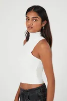 Women's Cropped Turtleneck Tank Top in White, XL