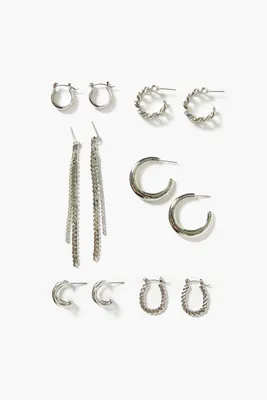 Women's Hoop & Drop Earring Set in Silver/Clear