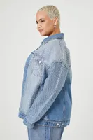 Women's Rhinestone Denim Jacket in Medium Denim, 3X