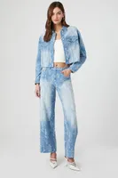 Women's Wide-Leg Distressed Jeans Medium Denim,